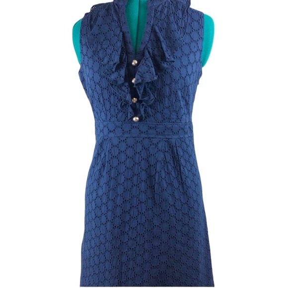 Chadwicks Dresses & Skirts - Chadwicks Eyelet Navy Blue Dress Size 8